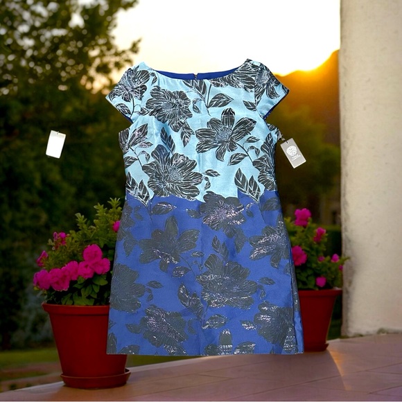 Vince Camuto NWT Blue/Black Floral cocktail Dress Sz14 appropriate for all event - Picture 7 of 11